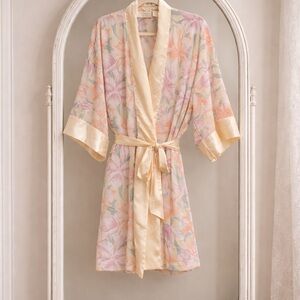 Vintage Victoria’s Secret Gold Label Floral Satin Trim Boudoir Robe